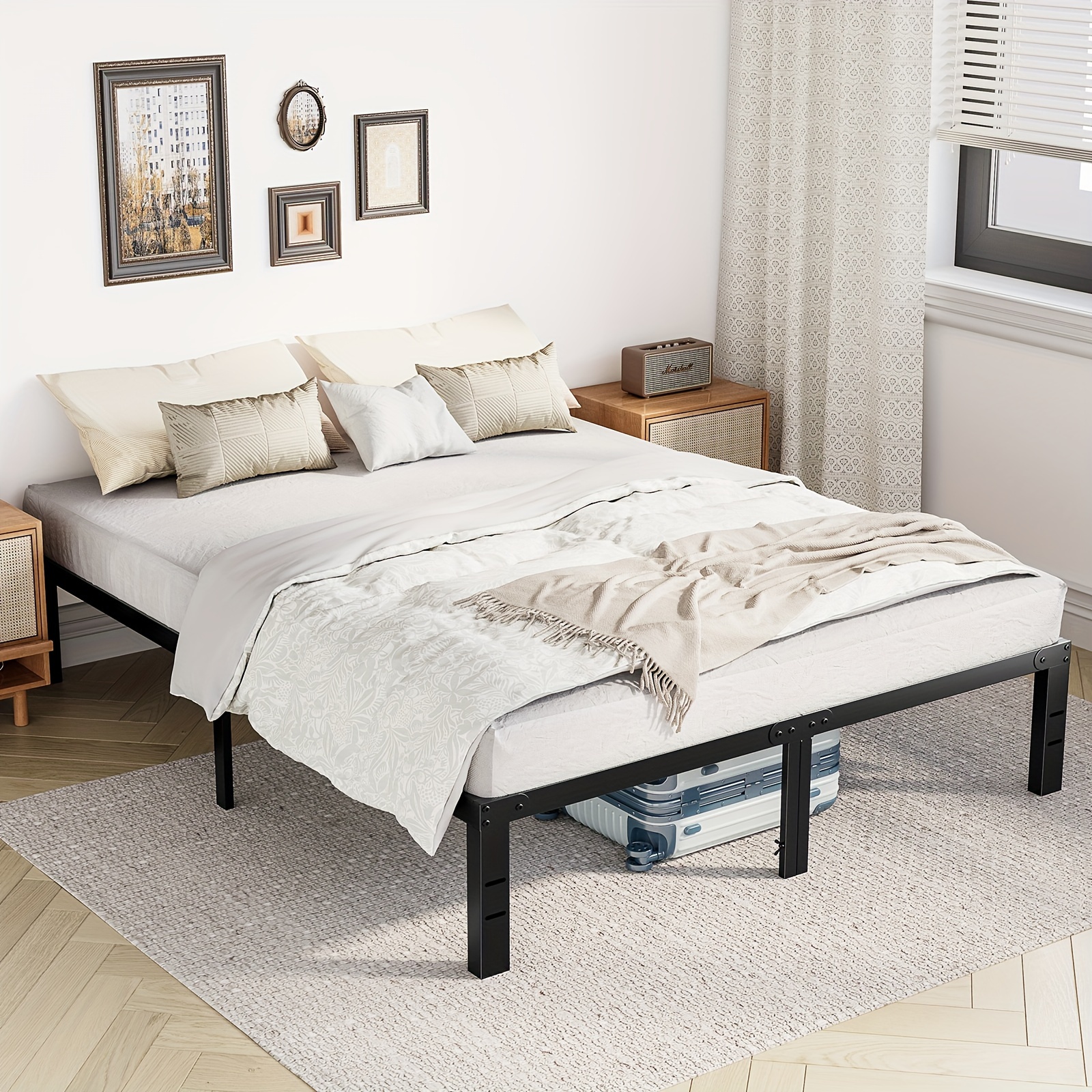 Bed Frame - 4 Size Platform Bed Frame Metal Mattress Foundation with Steel Slat Support, No Box Spring Needed, Storage Space Under Frame, Easy Assembly, Black