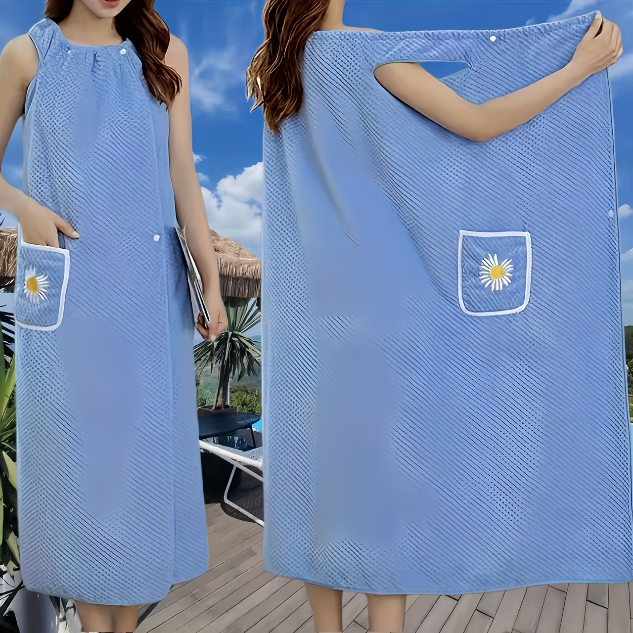 Ultra-Soft Sleeveless Bathrobe with Stylish Pocket Quick-Dry Comfort Gift