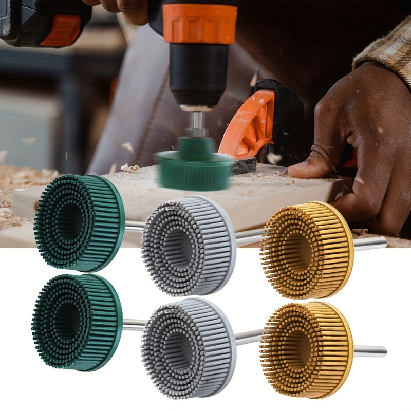 

6pcs 2 Inch Bristle Disc Emery Rubber Abrasive Brush Grit 50# 80# 120# Abrasive Coating Removal Disc With 1/4 Inch Round Shank For Burr Rust Removal Polishing Grinding