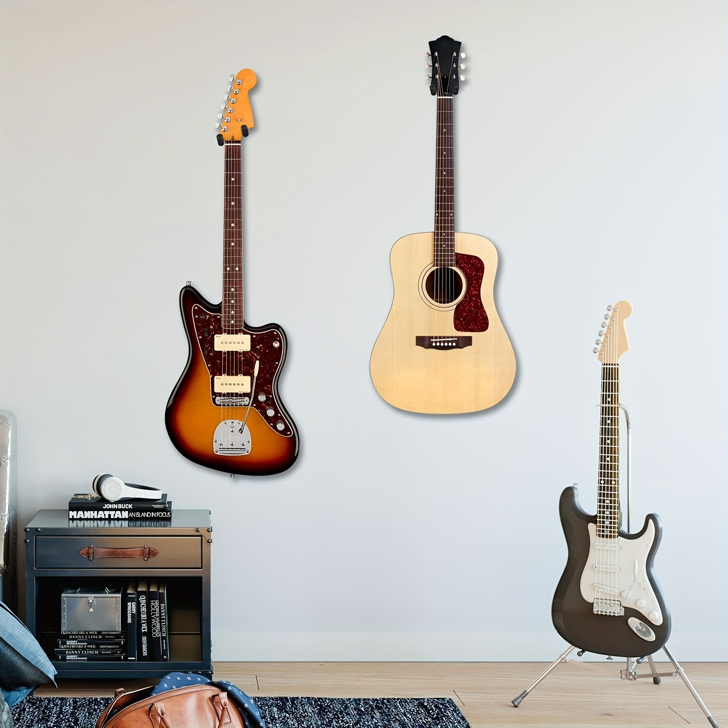 Guitar Wall Mount 3-Piece, Guitar Hanger With Rotatable Soft Guitar Stand  For All Guitar Sizes, Solid Metal U-Shaped Guitar Wall Mount For Acoustic El