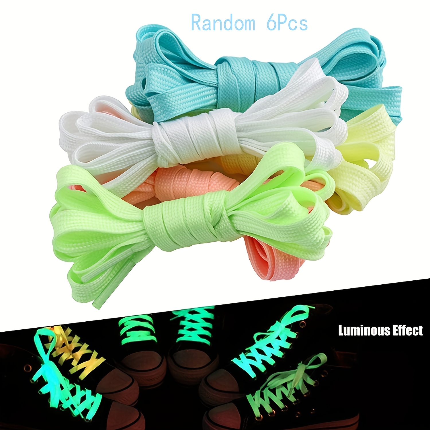 TEMU 6pcs Random Color Mixed -the-dark Shoelaces, 3 Pairs Each, For Men's And Women's Sneakers. Versatile Reflective Laces For A Cool, , Suitable For