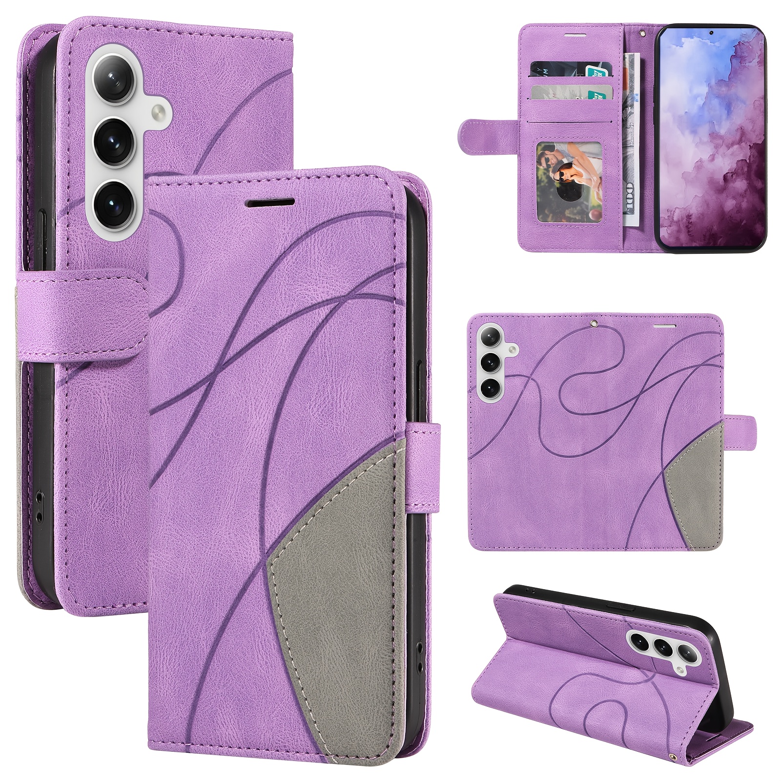 TEMU Phone Case - New Luxury Dual-color Splicing Phone Case With Magnetic Flip Cover And Card Slots, Featuring A Card Holder Wallet Design Suitable