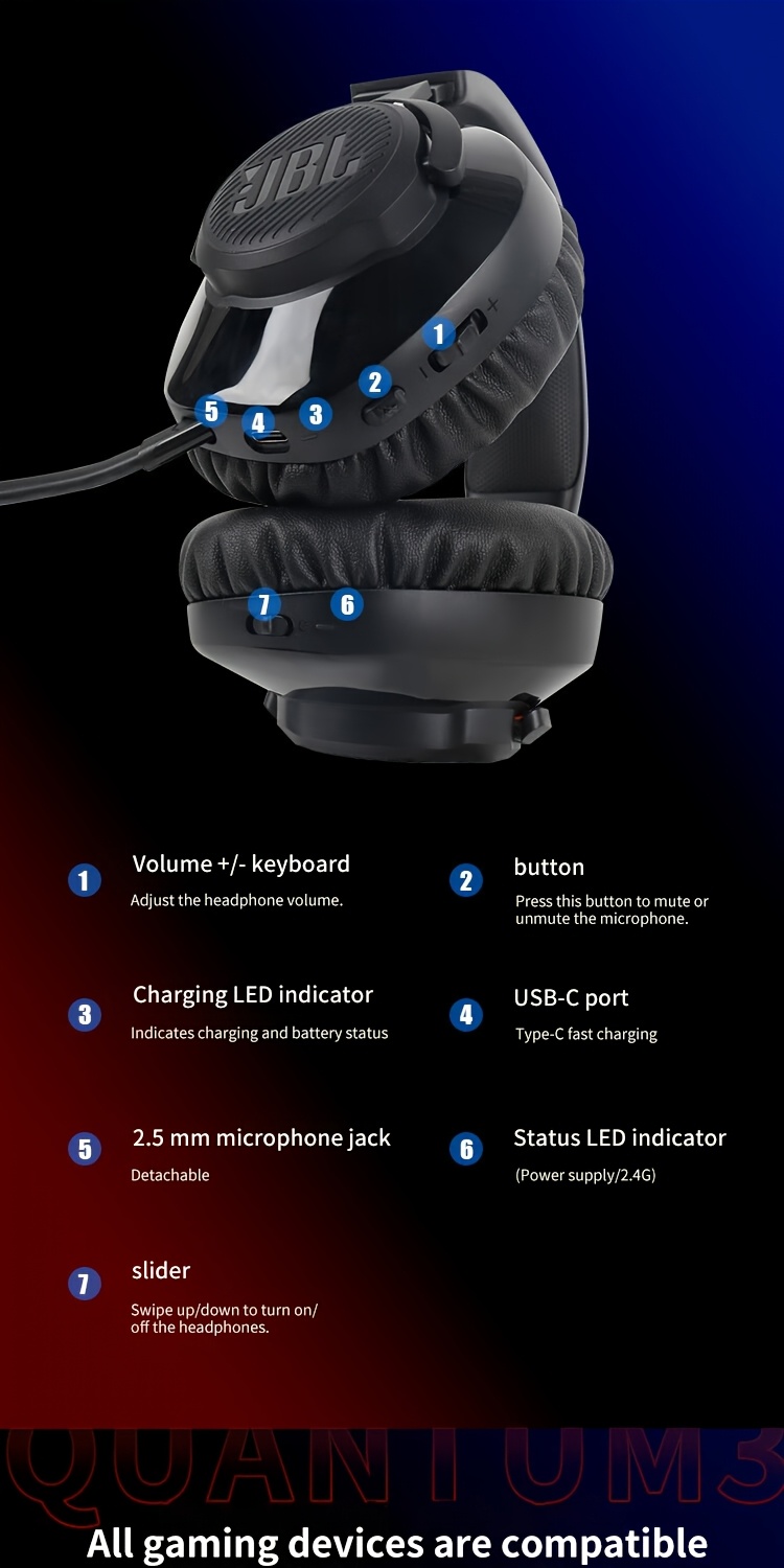 JBL QUANTUM350 Quantum Storm Wireless Gaming Headset, Esports Over-Ear Gaming Headphones, Lossless 2.4G Connection, Comfortable Ear Cushions, Detachable Microphone, Up to 22 Hours of Battery Life, Clear Conversation Microphone