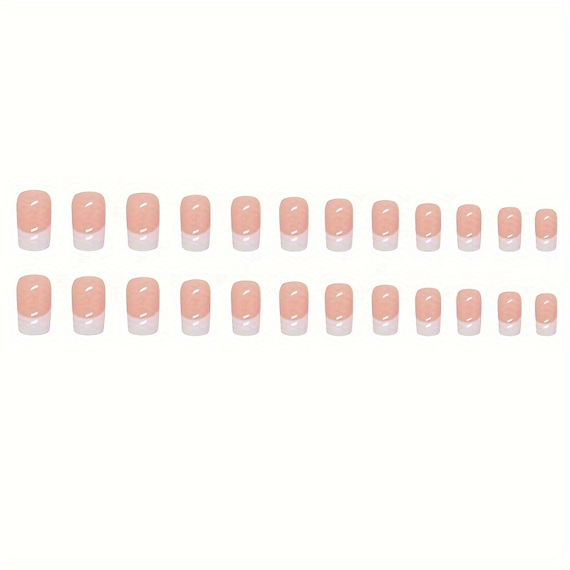 24pcs white french fake nails nude pinkish press on nails short square false nails classic acrylic nails for women and girls details 3