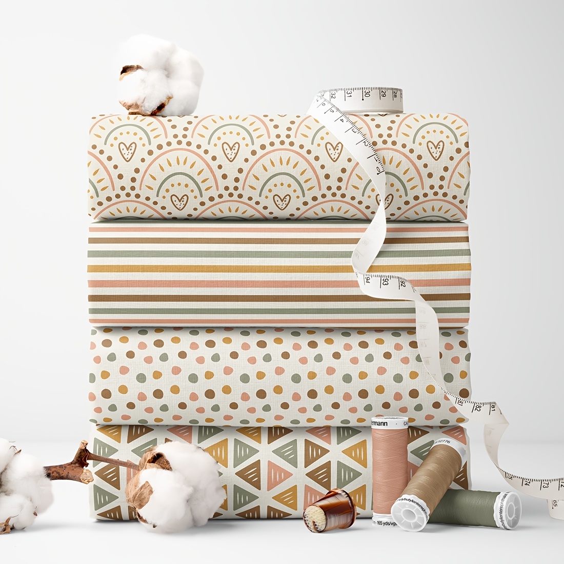 E-shop 4er Set Boho - 18X22 Zoll (55X45 cm) Polyester Stoff mit Herz Streifen Mustern - Geeignet zum Nähen, Scrapbooking, Tischdecken und Basteln