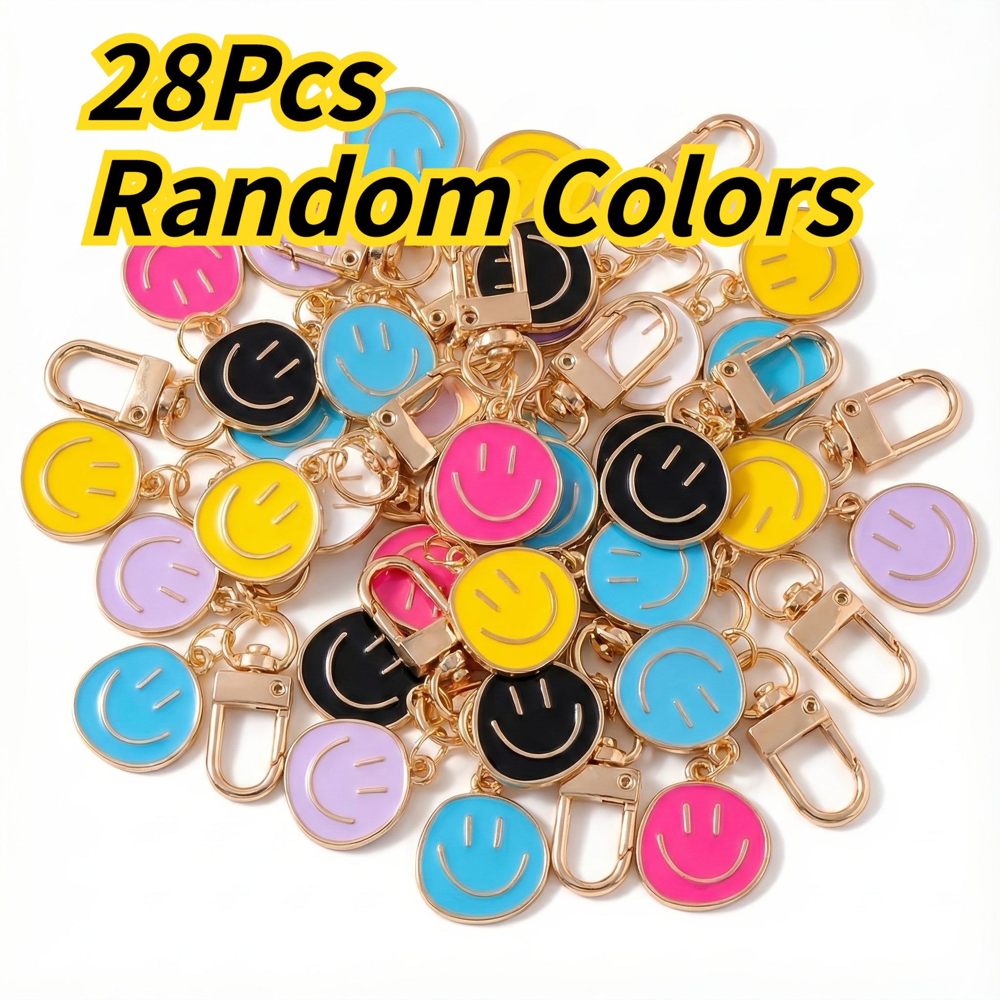 Image of Gift For Her/him 28pcs Face Keychains, Colorful Cartoon Charms For Wallets And Tote Bags, Durable, Random Colors