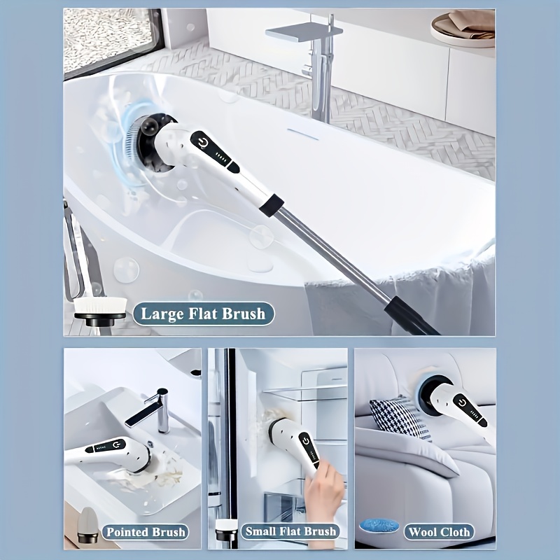 9 in 1 electric convenient rotating cleaning brush wireless shower brush interchangeable brush heads adjustable telescopic handle with a 2 speed electric cleaning brush suitable for floors bathrooms bathtubs tiles kitchens occasions like valentines day birthdays and more details 5