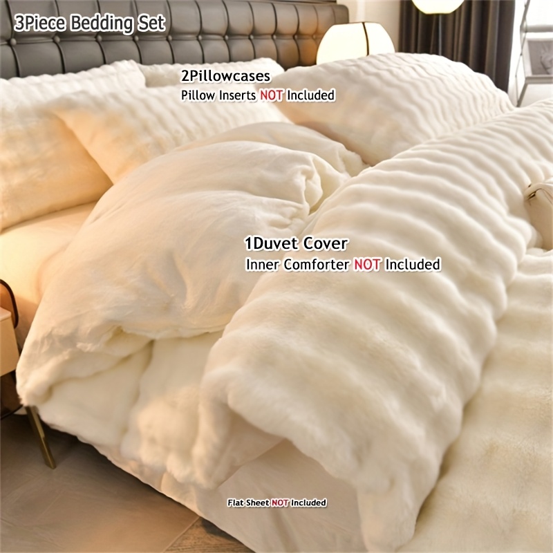 TEMU 3pcs Set - Plush Duvet Cover Set - Includes 2pcs Pillowcases, Velvet Texture For Autumn And , Bedroom Bedding For Single And Double Beds (pillow