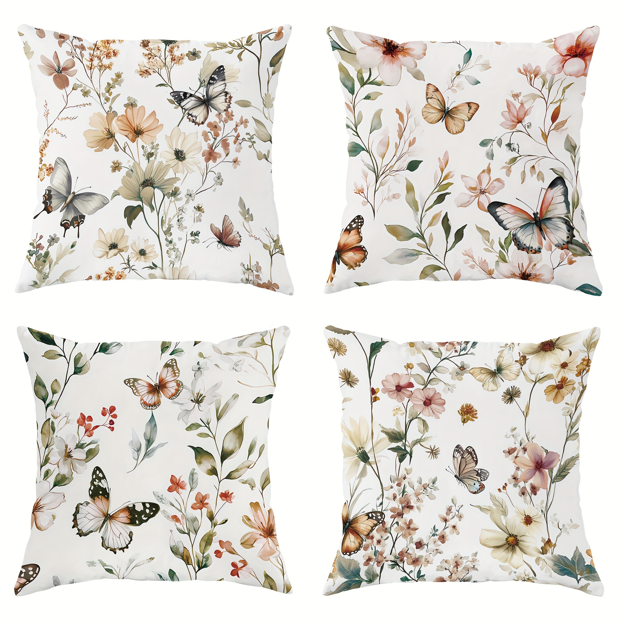 

Contemporary Floral Throw Pillow Covers, Set Of 4, Velvet Decorative Pillowcases, Machine Washable, Zipper Closure, Woven Polyester, Room Decor, 16x16 18x18 20x20 Inches - Without Inserts