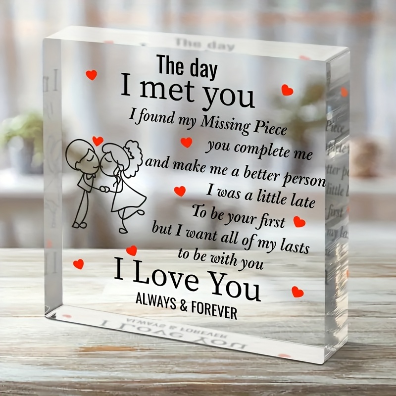 TEMU 2d Flat, Romantic Acrylic Desktop Plaque - Valentine's Day, Anniversary, Or Birthday Gift For Her With Message " & Forever" - Girlfriend,