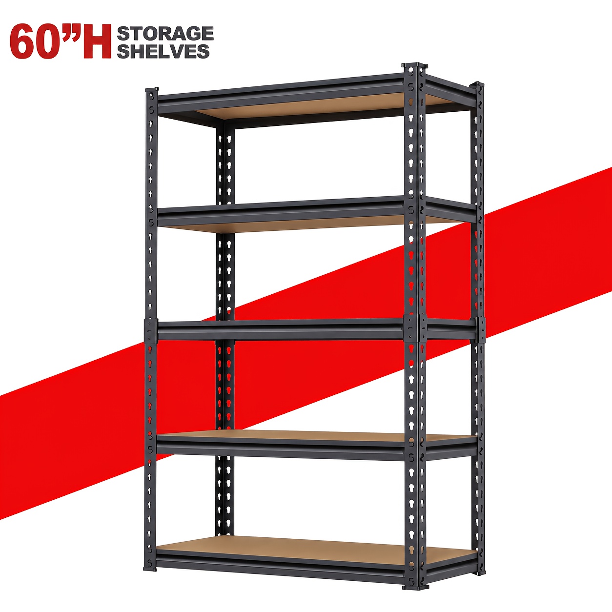 TEMU [ Heavy Duty Shelving]2000lbs Heavy Duty 5 Tier Metal Storage Shelving Unit, 72 Inch 60 Inch Adjustable Height Black Utility Rack, Sturdy Garage
