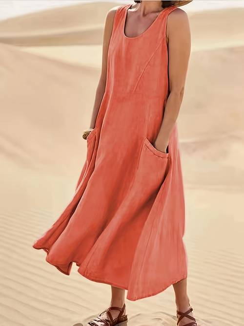 summer sleeveless long dress with pockets fashion casual loose dresses womens plus clothing