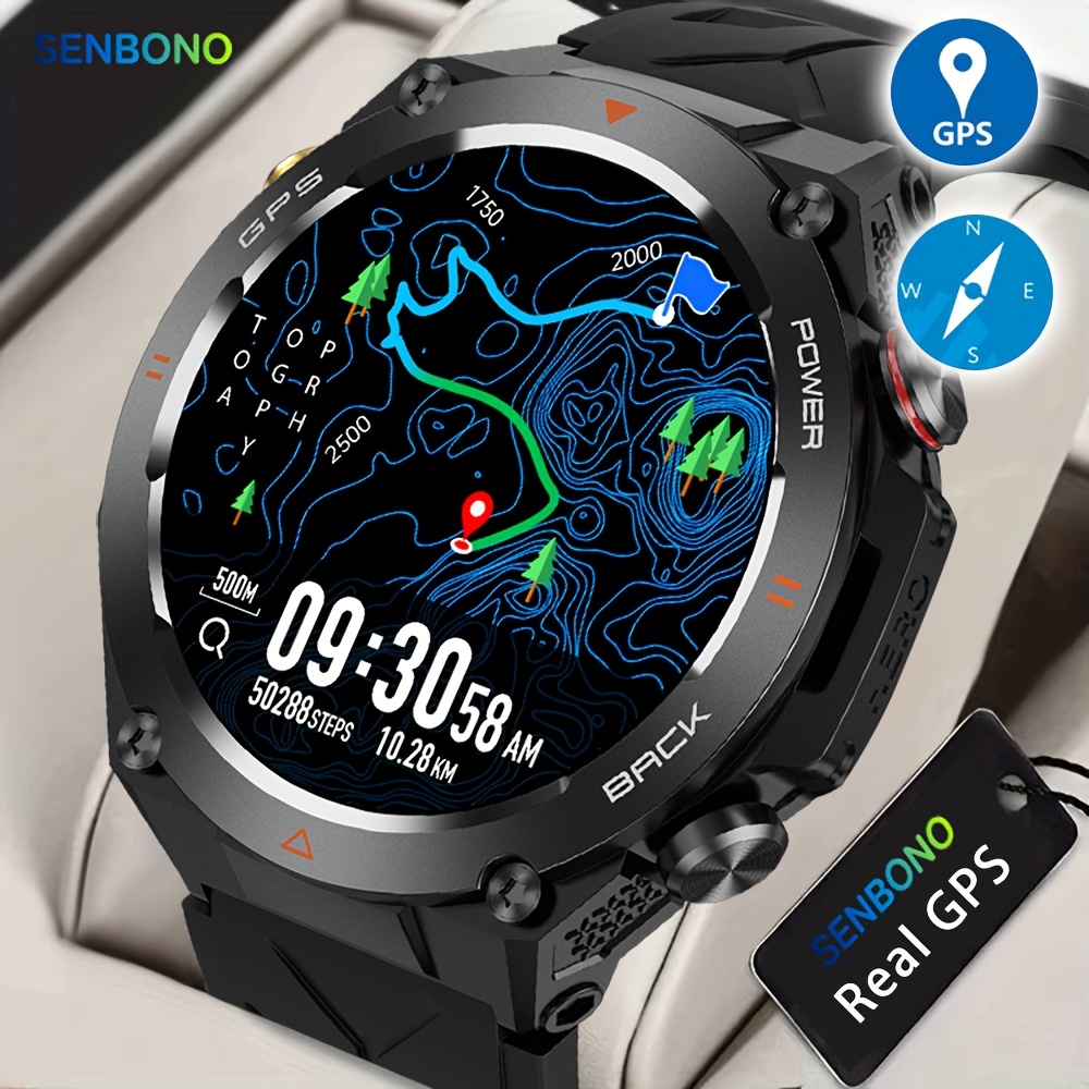 TEMU Senbono Gps Smart Watch For Men With 1.45" Hd Screen, Built-in Gps, Altimeter, Barometer, Compass, Fitness/wellness , Wireless Call, Games, Long