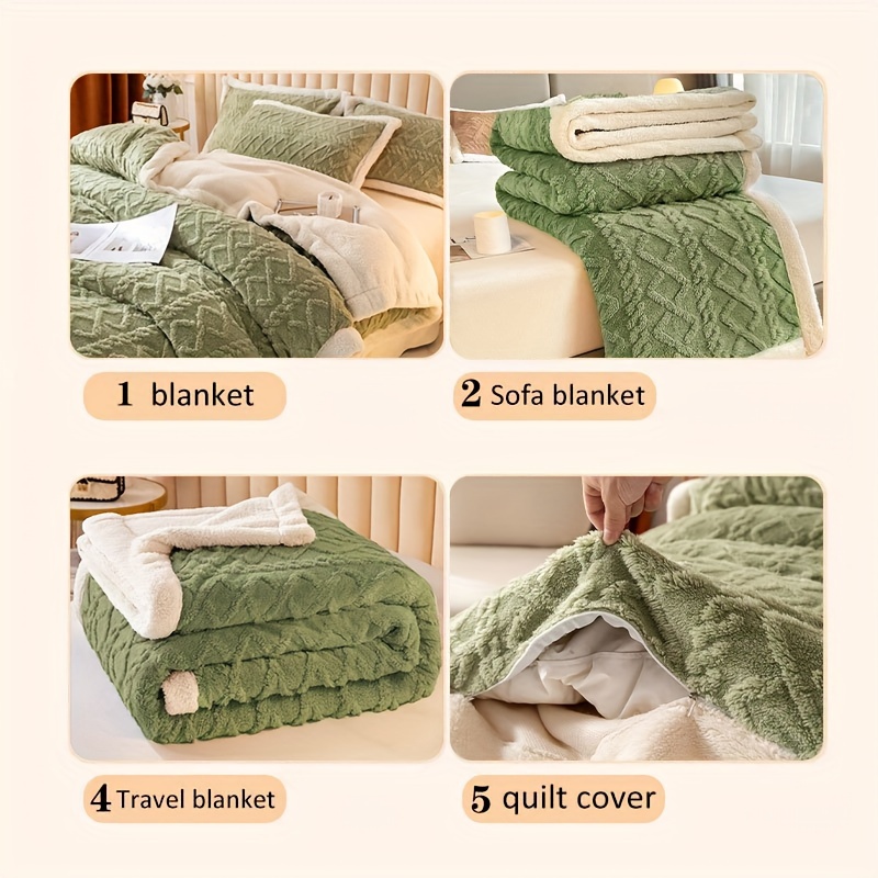 1pc contemporary jacquard knit polyester bed blanket double sided geometric pattern thick warm   fleece throw machine washable with no pillowcase included for     and bed cover details 3