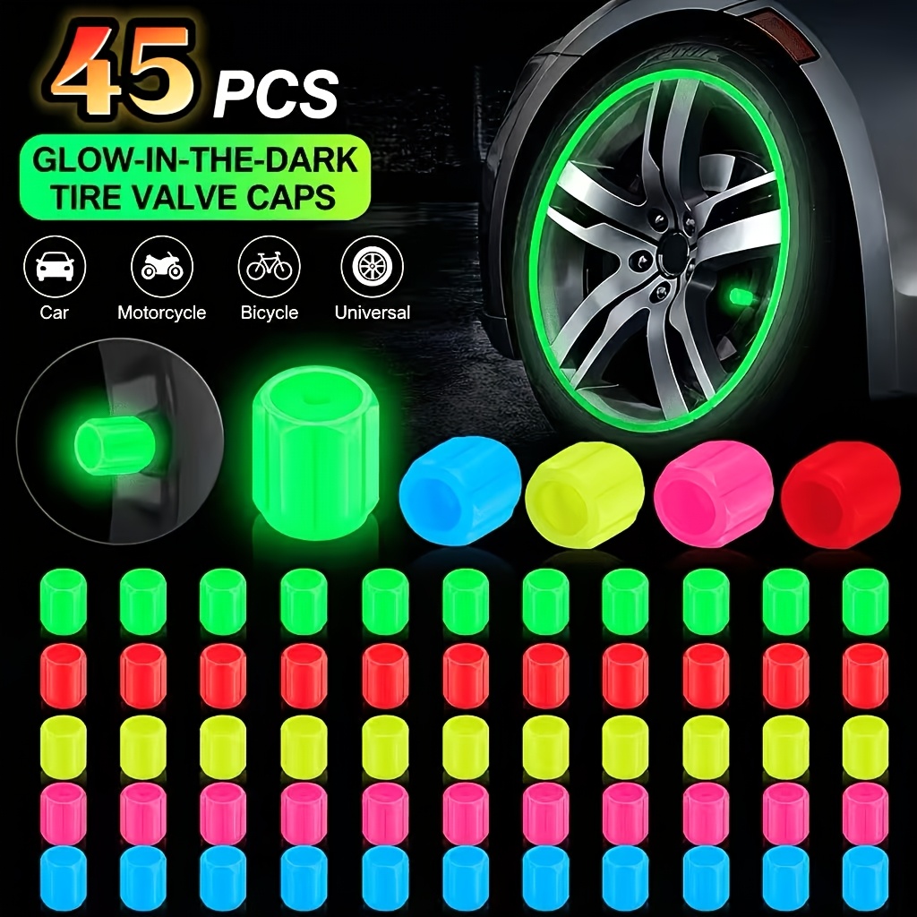 TEMU 45pcs Assorted Colors (random 5 Colors X 9pcs) Car Tire Valve Stem Caps, Car Valve Caps, Universal Valve Stem Caps, Car Wheel Tire Valve Caps,