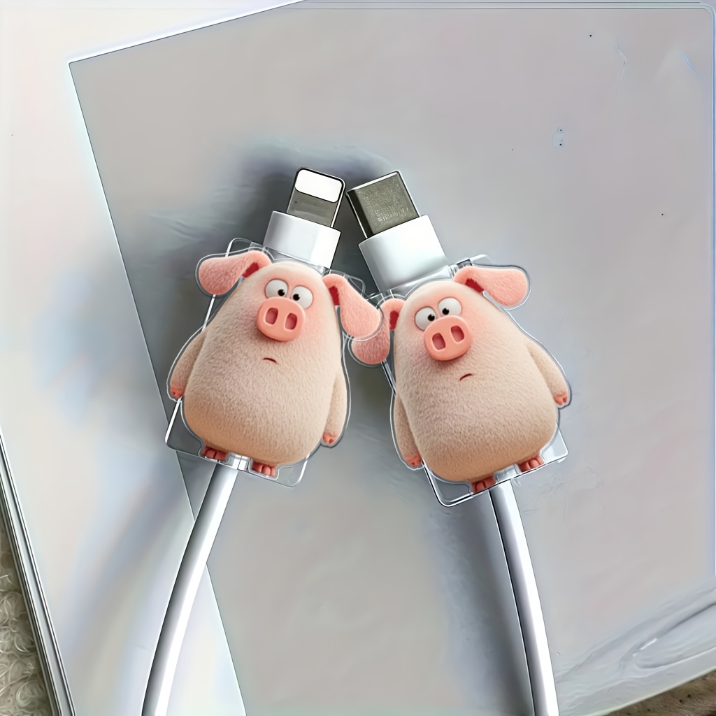 2d Acrylic Flat 2pcs Cartoon Piggy Pattern Protective Cover, Anti-breakage, Type- Phone Protector, Beautiful And Durable, , Better Protection For Data Lines (no Charge), 2d Plane