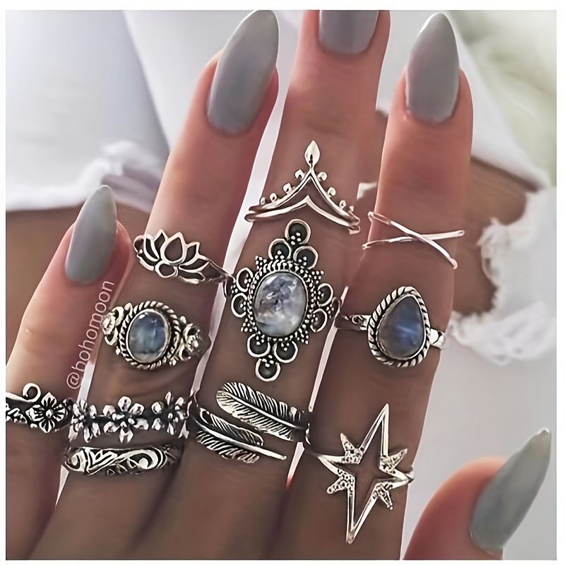 

European And 11pcs Women's Ring Set Hand Ornament