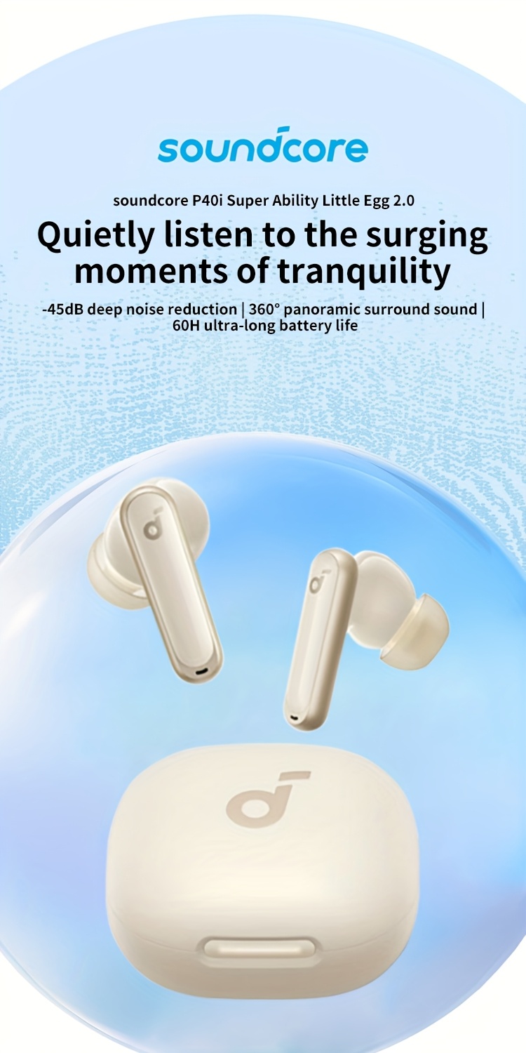 SoundCore by Anker P40i Noise-Cancelling True Wireless Oordopjes TWS, Bass Boost, 60 Uur Batterijduur, Ruisonderdrukking tot -45dB, 11mm Dynamische Driver, Geschikt voor Buiten, Reizen, In-Ear Muziek en Gaming Oordopjes met 6-Microfoon AI 3D Geluid, Reis Oordopjes,Outdoor Hoofdtelefoons,Compact