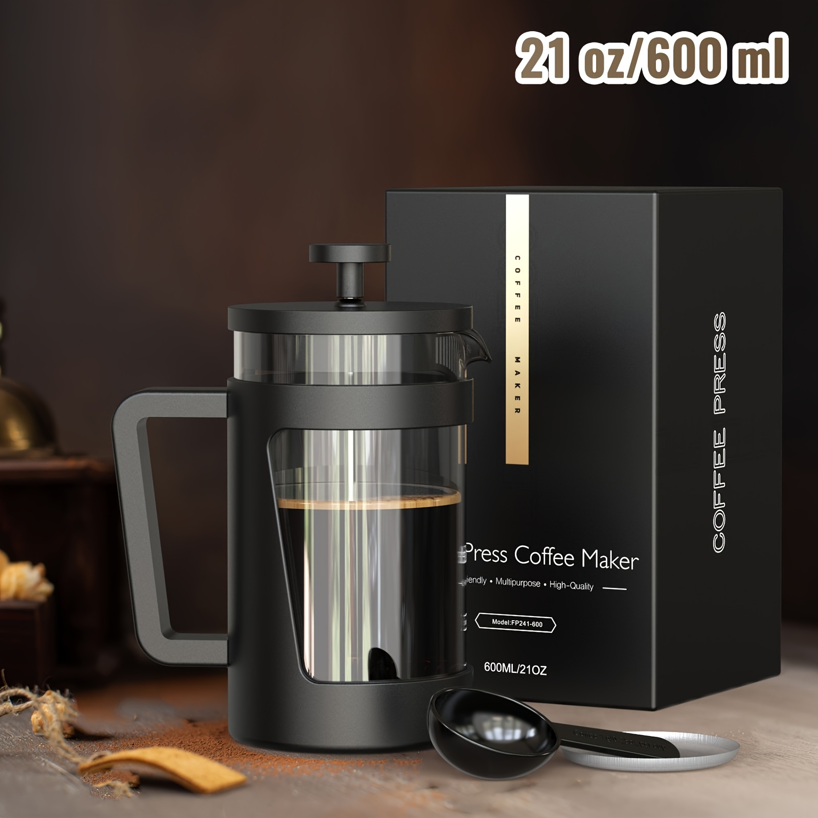 TEMU 3-level Filtration Coffee Maker - 2-4 Cup Capacity, Reusable Glass With Ergonomic Handle & Spout, Tea And , Maker | Modern Coffee Press | , Small Coffee Press