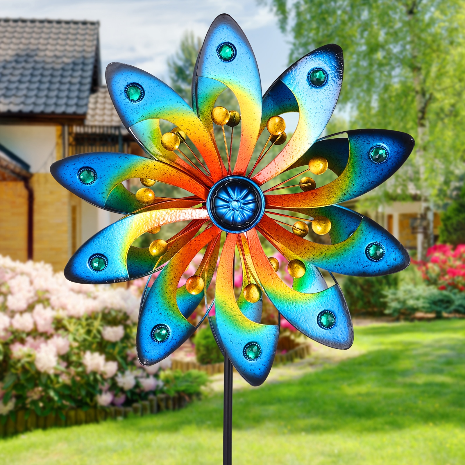 

55.5 Inch Metal Wind Spinner, Kinetic Windmill For Garden, Yard, Patio - Outdoor Christmas Decor And Gift