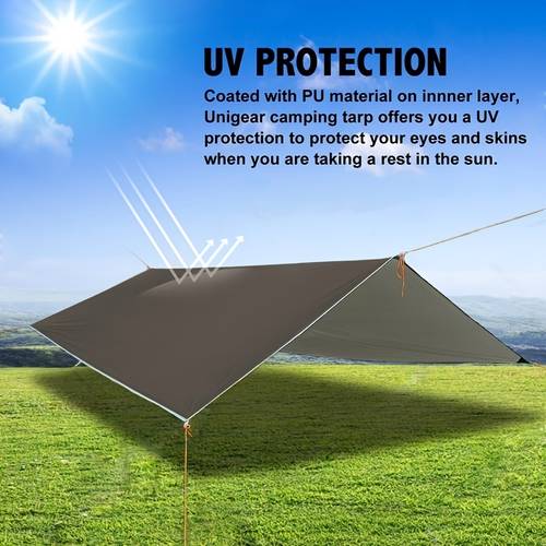 10x10ft lightweight hammock rain fly tarp for camping durable 210d oxford fabric shelter with 6 aluminum stakes reflective ropes easy setup for hiking beach and park black
