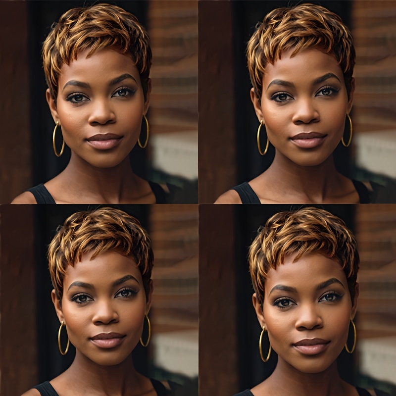 TEMU Hair Mixed Blonde Brown Short Wigs For Women Short Hair Short Cut Wig With Bangs Synthetic For Women Fashion Wigs