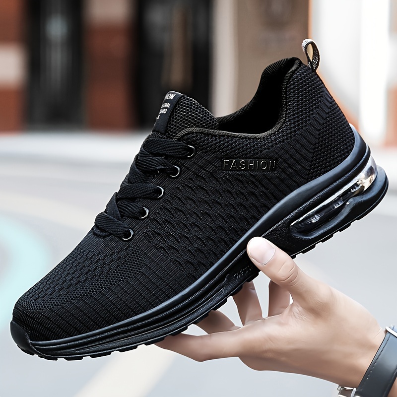 

Men's Solid Casual Sneakers Breathable Air Cushion Shock Absorption Lace Up Shoes For Outdoor Jogging Hiking Workout All Seasons