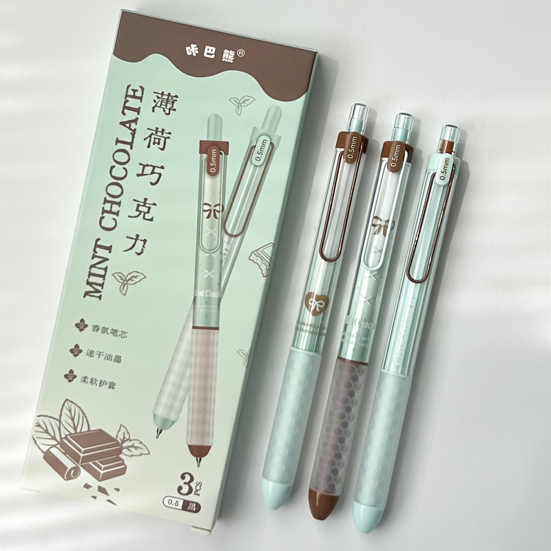 TEMU Lot de 3 stylos à encre gel série Chocolat à la 0,5 mm, à séchage rapide, , prise en main souple, fournitures scolaires