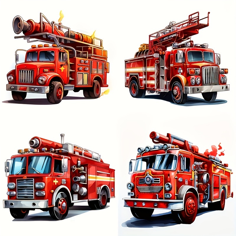 

4pcs Fire Truck Decals - Waterproof, Plastic Stickers For Cars, Laptops & More - Engine Designs For Vehicle Customization, Fire Truck Toy