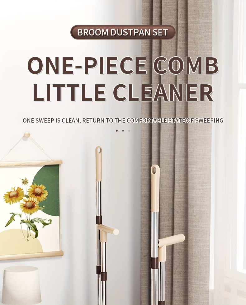 1 set broom and dustpan set combination thickened rotatable folding stainless steel rod durable   broom plastic non stick hair thickened design suitable for pet hair removal bedroom living room courtyard cleaning supplies Product details 1