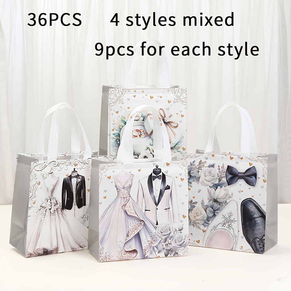 TEMU 36 pezzi di borse regalo eleganti e a tema matrimonio con abito da sposa, e scarpe, ideali per compleanni, anniversari, stagione nuziale, e San