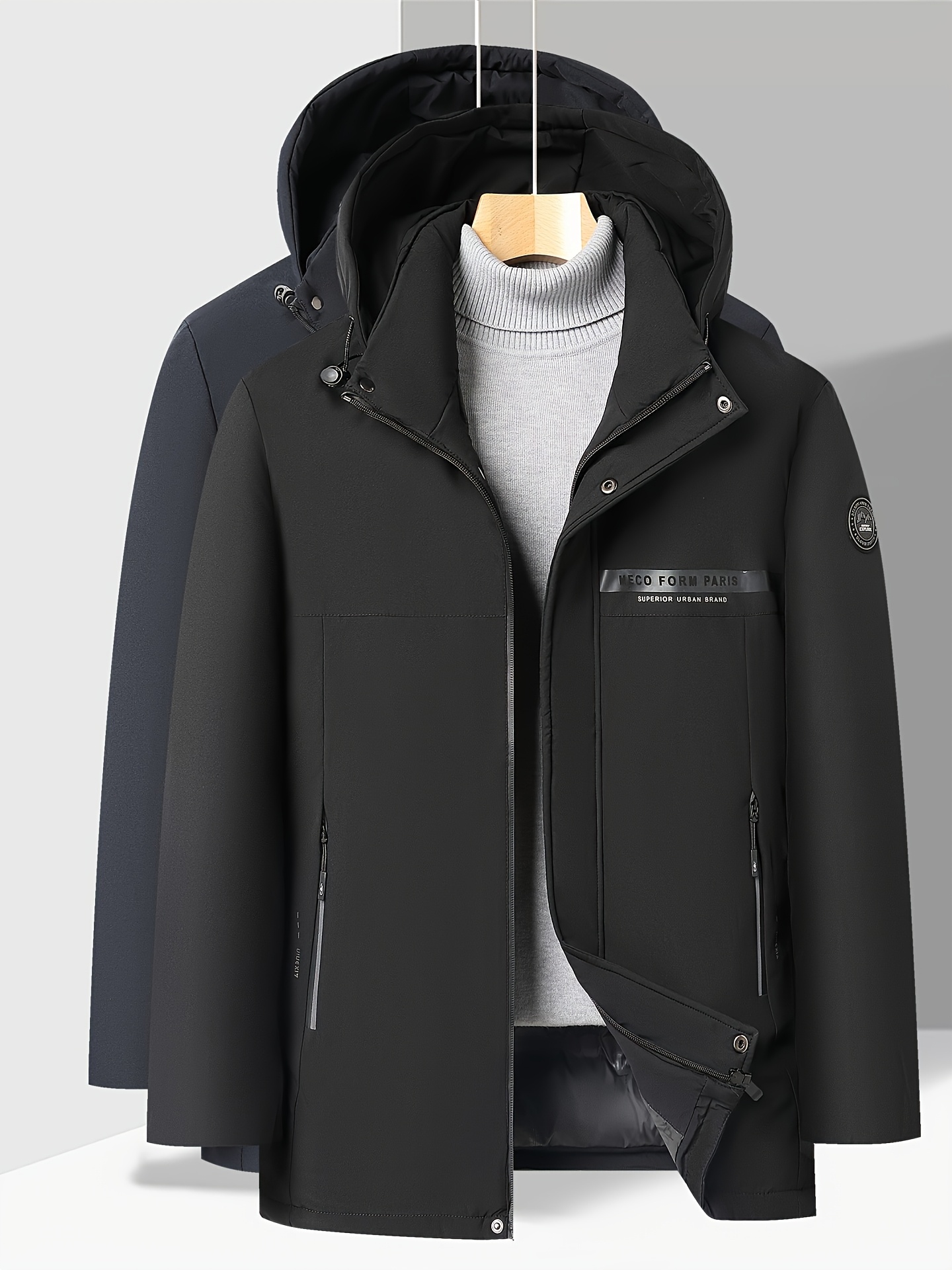 Men's Mid-Length Padded Jacket with Printed Chest Tape