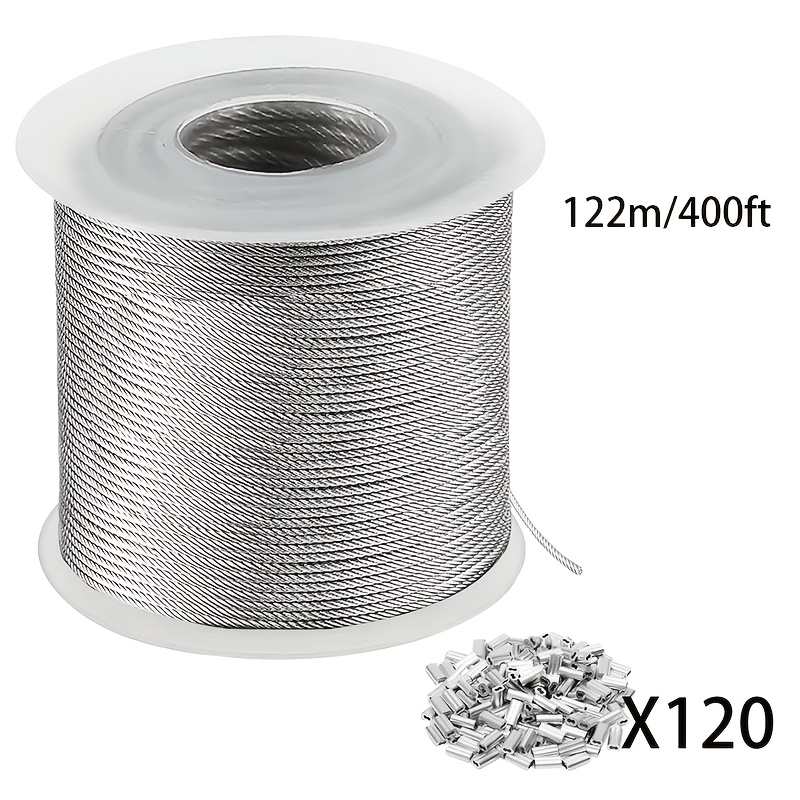 Steel Cable, 50/100/200/ 1/32 Inch Wire Rope With 250 Aluminum Sleeves, For Hanging String Lights, Hangers, Trellis Wires