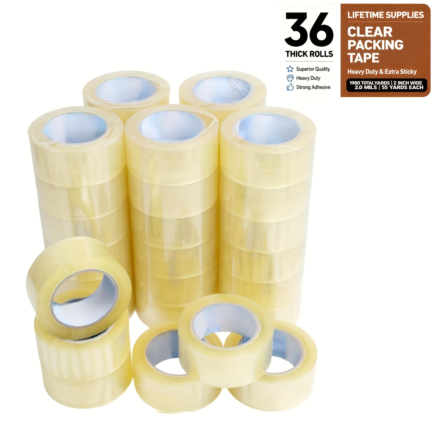 TEMU 36 Rolls Transparent Packaging Tape 2 Inch X 55 Yards, Clear For Boxes, Packing, Office, Moving - Strong,, Made Of Pp For Sealing & Packaging