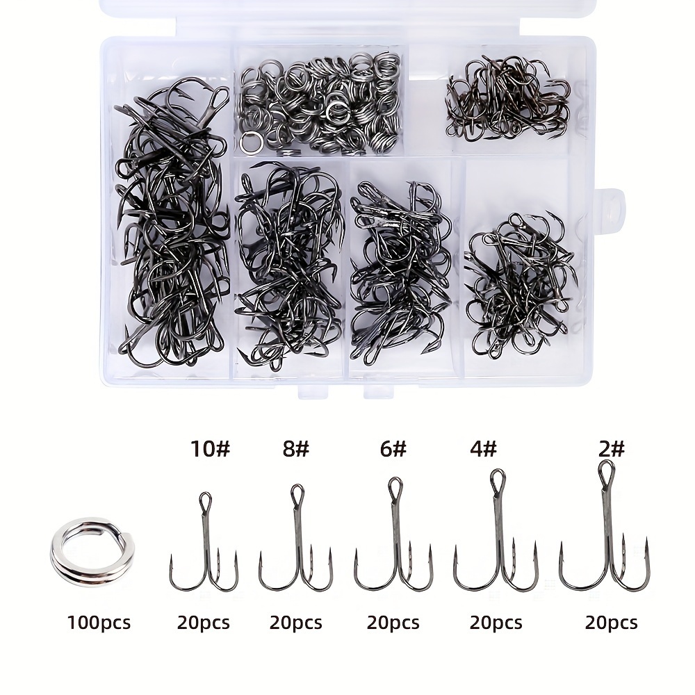 Image of 200pcs Fishing Treble Hooks Sturdy Fish Hooks With Double Ring Connector Triple Hooks Suitable For Lures Suitable For Octopus Lures Squid Skirt Lures Fishing Spin Freshwater And Saltwater Trout