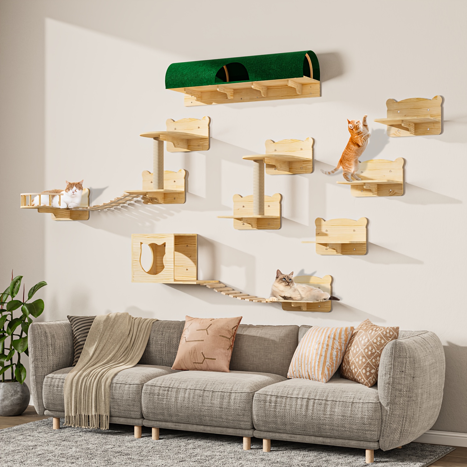 9/16/18pcs Cat Wall Shelves for Indoor Cats, Wall Mounted Cat Climbing Shelf Set, Multi-Level Cat Climber *, Scratcher, Bed, *, Bridge, 