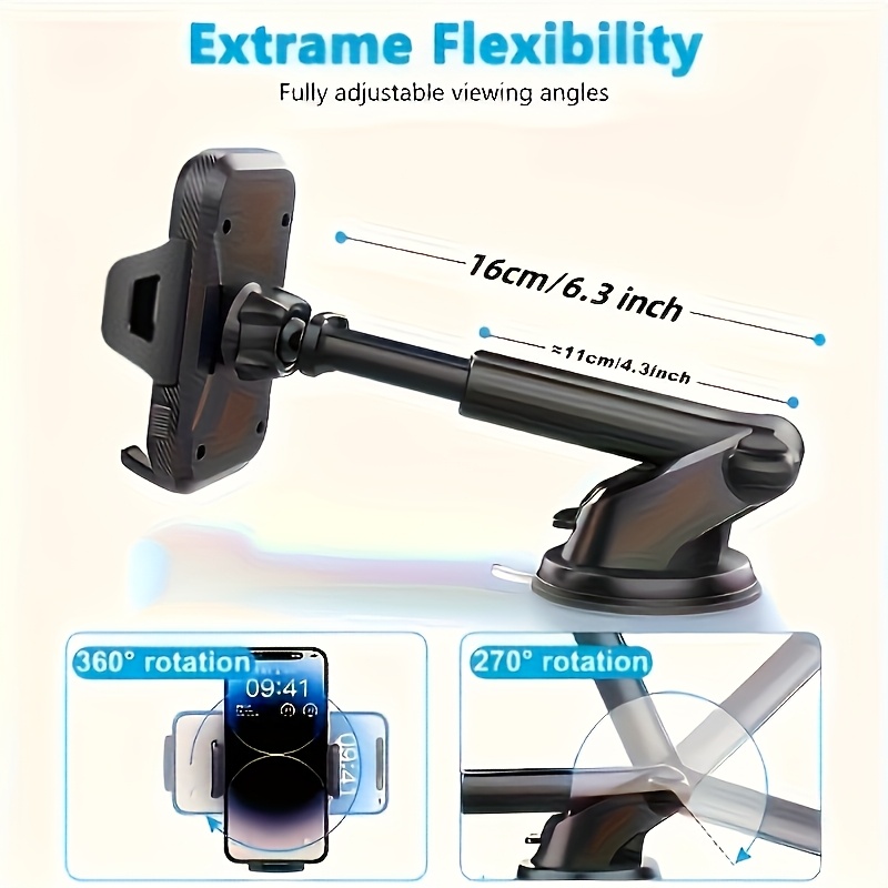 Image of 1pc Car Phone Holder, Suction Cup Design, Adjustable Pvc Bracket, Rotatable Style, Secure Adhesive Pad, Compatible With Most Car Models, Motorcycle Accessory | Fashionable Metallic , Car Phone Holder
