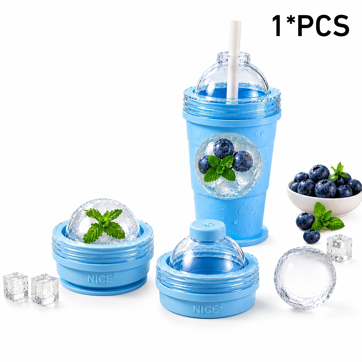 TEMU 2-in-1 Reusable Portable Foldable Silicone Ice Ball Mold & Collapsible Water Cup, Oversized Spherical Bar Kitchen Tray For Diy Whiskey, Washable