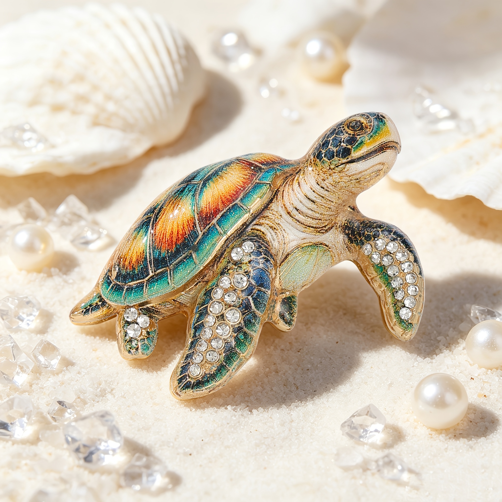 TEMU 1pc Sea Turtle Brooch - Birthstone Suitable For Beach Bags, Shawls & Sun Protection, Vintage Ocean-themed Inlaid Sea Turtle Design, Niche Gift