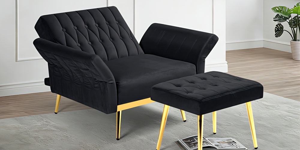 [Velvet Accent Chair] ACMEASE Velvet Single Accent Chair | Adjustable Armrests & Backrest, Button Tufted Lounge Recliner with Ottoman & Pillow for Living Room, Bedroom, Study Room