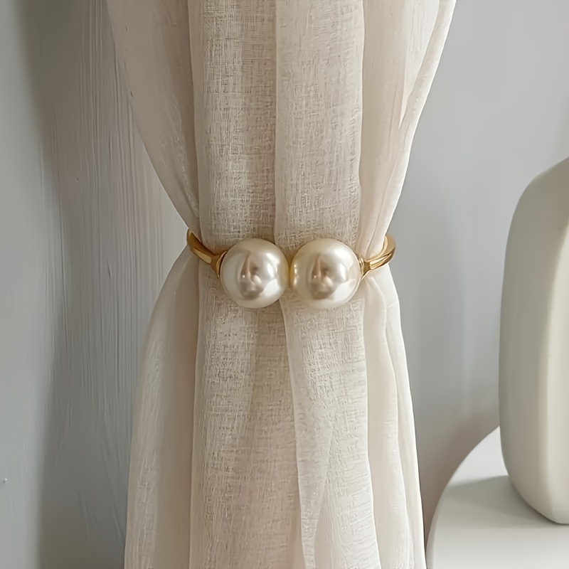 

2pcs Chic Metal Curtain Tiebacks With Pearls - & Decor For Sheer Drapes, Perfect Bathroom Accessory