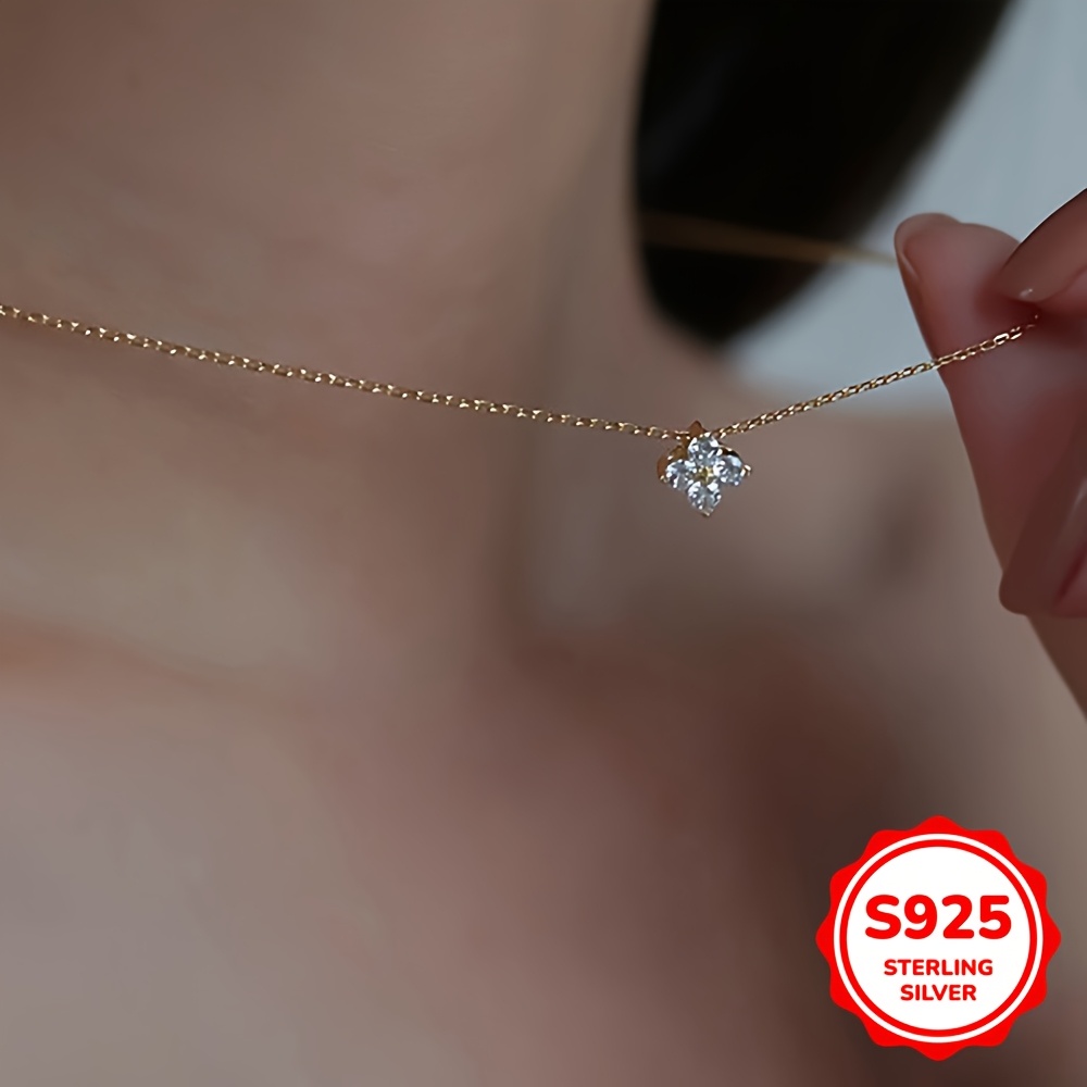 

1.9g S925 Sterling Silver Necklace With A Sophisticated Feel, Featuring Synthetic Zirconia That Sparkles Like , Adjustable 42+3cm Length, Parties Or As A Gift For Friends.