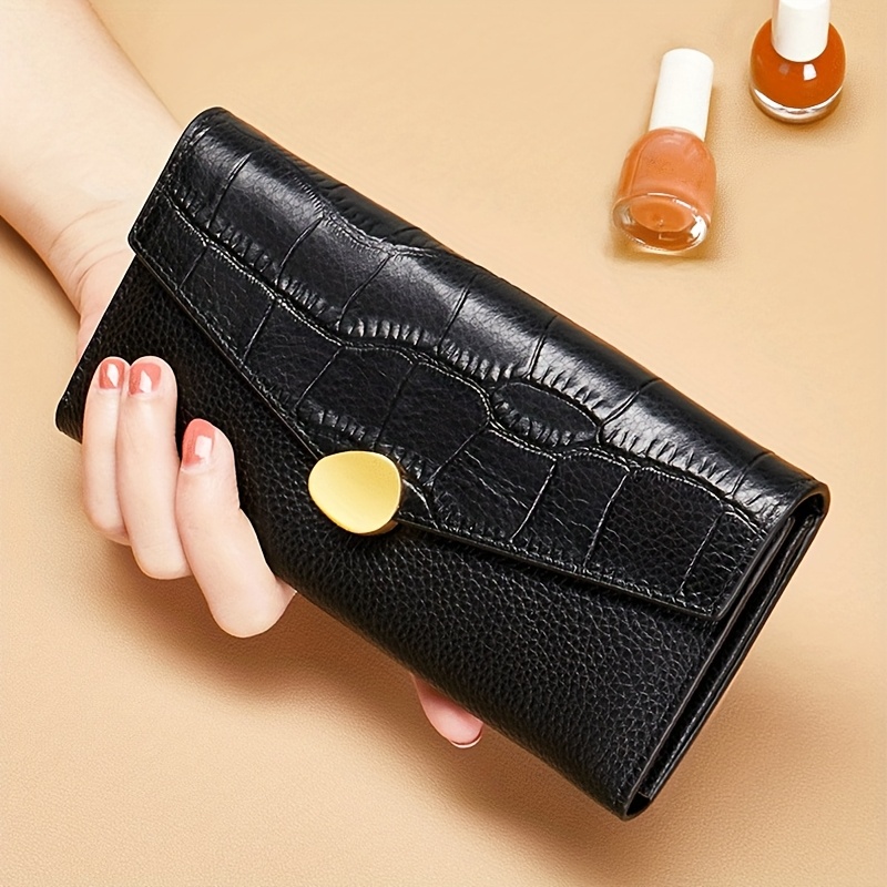 

Luxury Designer Second Layer Cowhide Wallets For Women Rfid Nfc Protect Credit Card Holder Handbags Long Purses For Women Wallet Crocodile Embossed Genuine Leather Cowhide