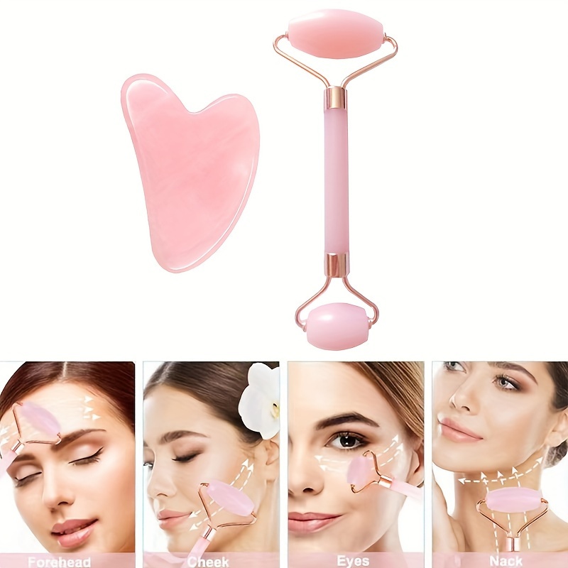 Pink Facial Eye Massage Roller Set with Massage Plate