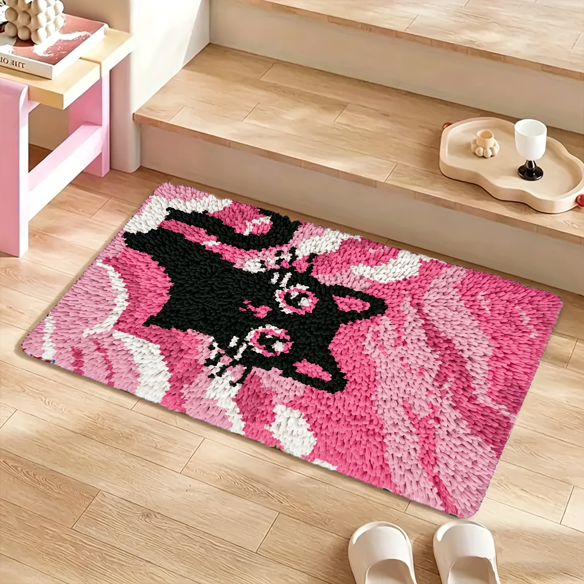 Lock Hook Carpet Kit, Healing Style Pink Cloud with Cat Pattern