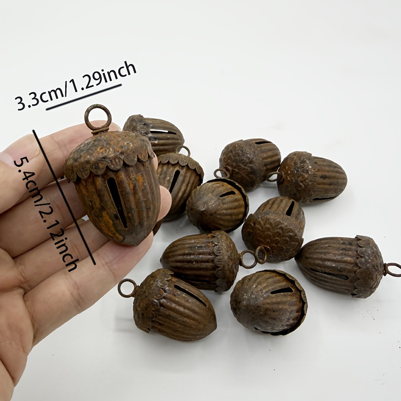 TEMU Diy Christmas Tree Decoration : 5pcs Of Ironwork, Retro Aged Rust-colored Oak Fruit, And Jingling Bells, Suitable For Retro Decoration And