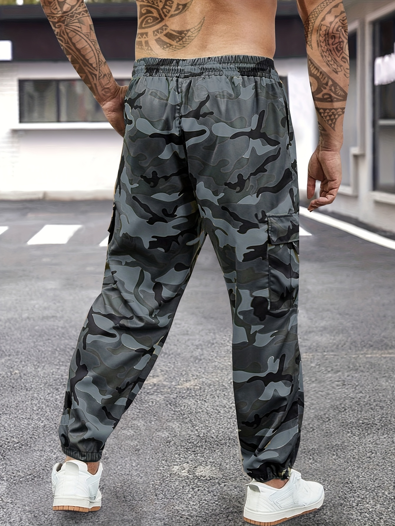 mens camo jogger pants military cargo pants leg bound tapered casual camouflage pants details 1