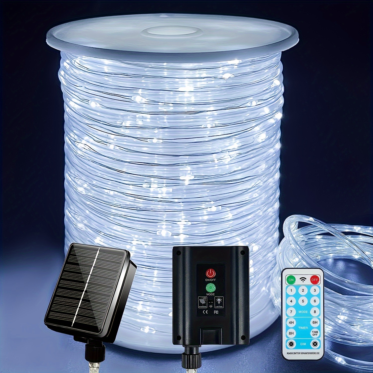 

600 Led Outdoor Rope Light With Remote Control Solar String Light With Timer, Suitable For Garden, Deck, Patio, Pool, Patio, Christmas Halloween Decoration Decoration 196 Feet 600 Led