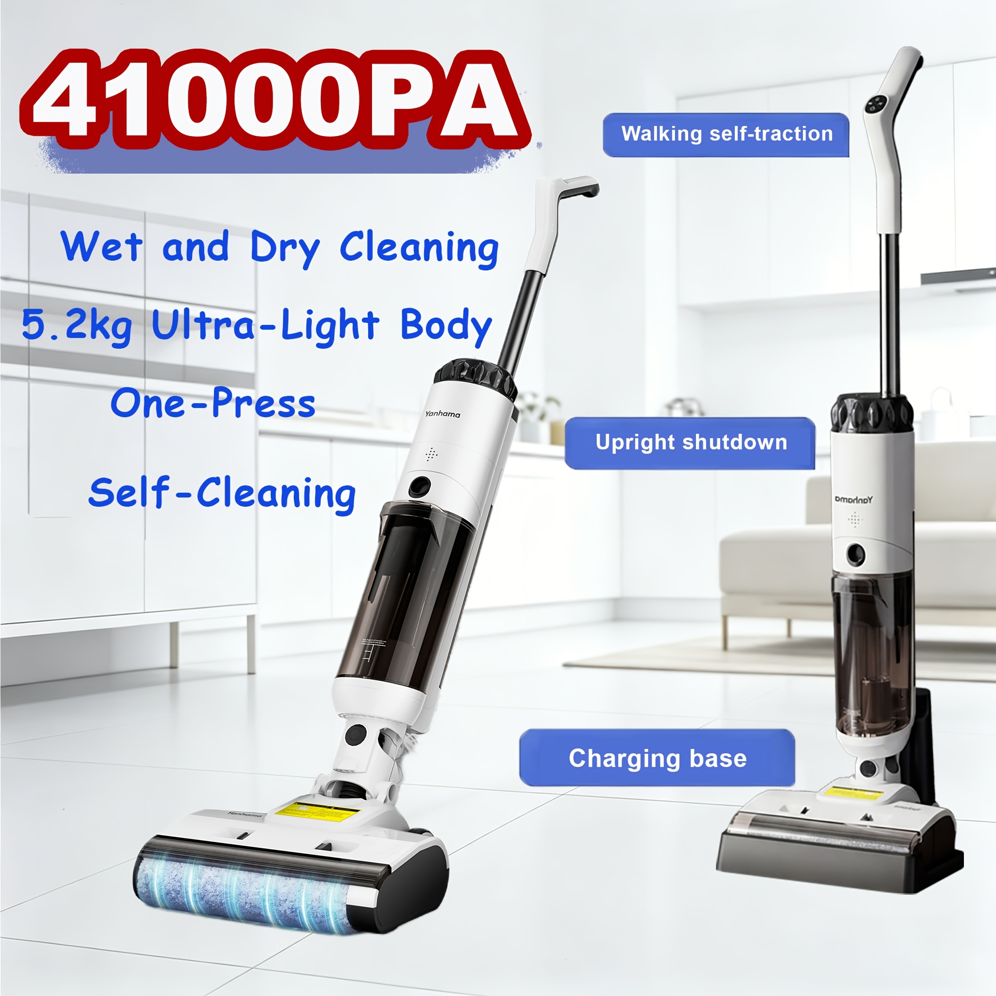 Wet Dry Vacuum Cleaner, 41kpa Suction Cordless Floor Washer, 2-in-1 Upright Hard Floor Cleaner With Self-cleaning Function, 5.2 Kg Ultralight, For Hardwood/tile/laminate Floors