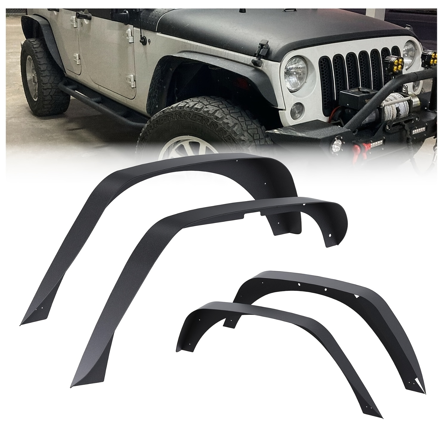 Off-road Compatible With 2007-2018 For For Wrangler Jk Jku Unlimited (2/), Off-road Heavy Duty Steel Fender Liner Mud Guards Textured Black 4pcs